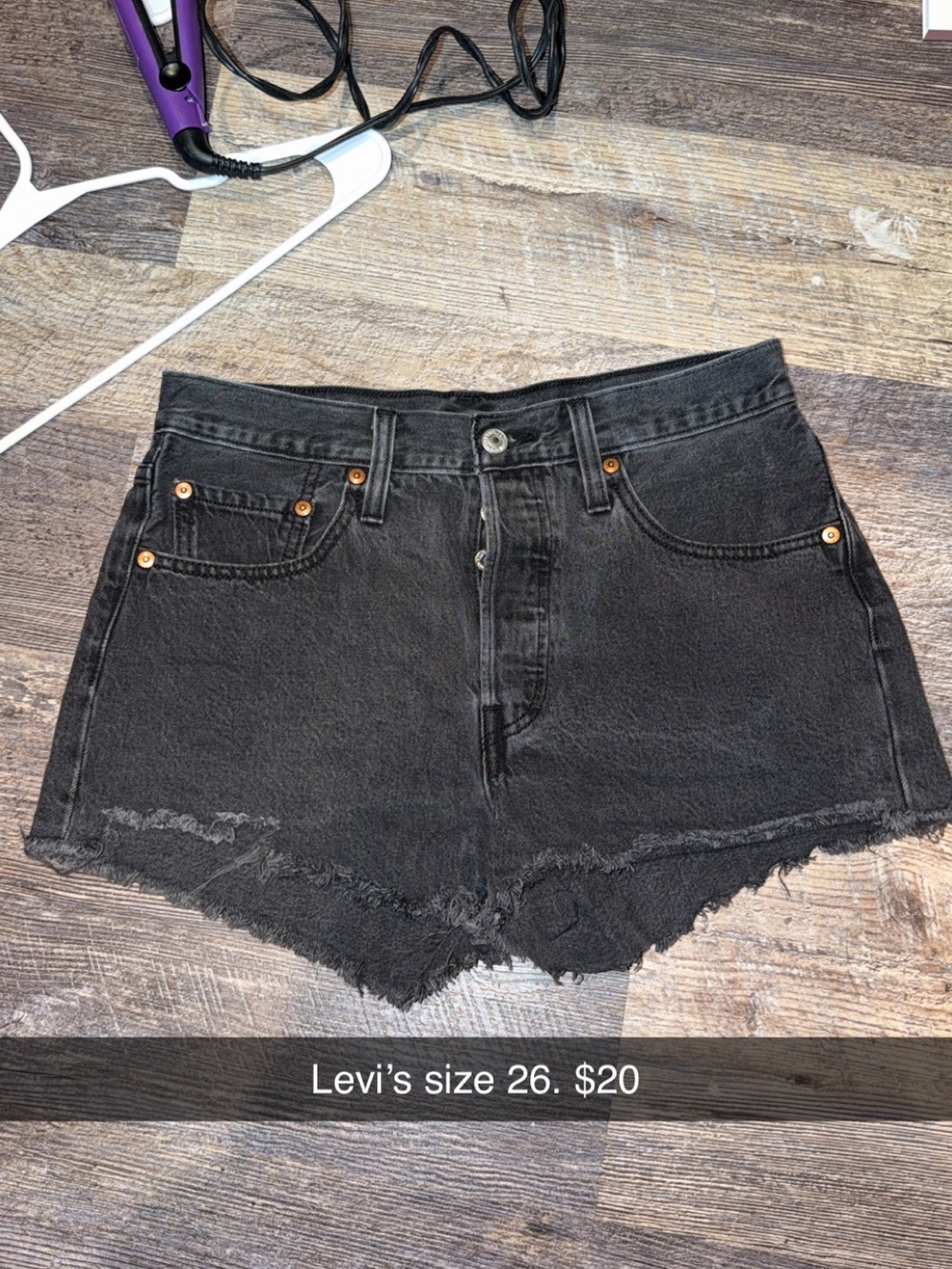 Levi's Black Frayed High-Rise Denim Shorts